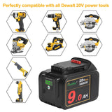 waitley 20V 9.0Ah Lithium Ion Battery Compatible with DEWALT DCB200 DCB209 Tools with LED Indicator waitley
