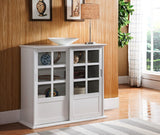 Kings Brand Furniture Holmes White Wood Curio Cabinet with Glass Sliding Doors Kings Brand Furniture