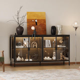 HOMSETTIE Glass Display Cabinet with LED Lights & Glass Shelves, Modern Curio Display Storage Cabinet with 4 Shelves for Collections, Trophies, Black HOMSETTIE