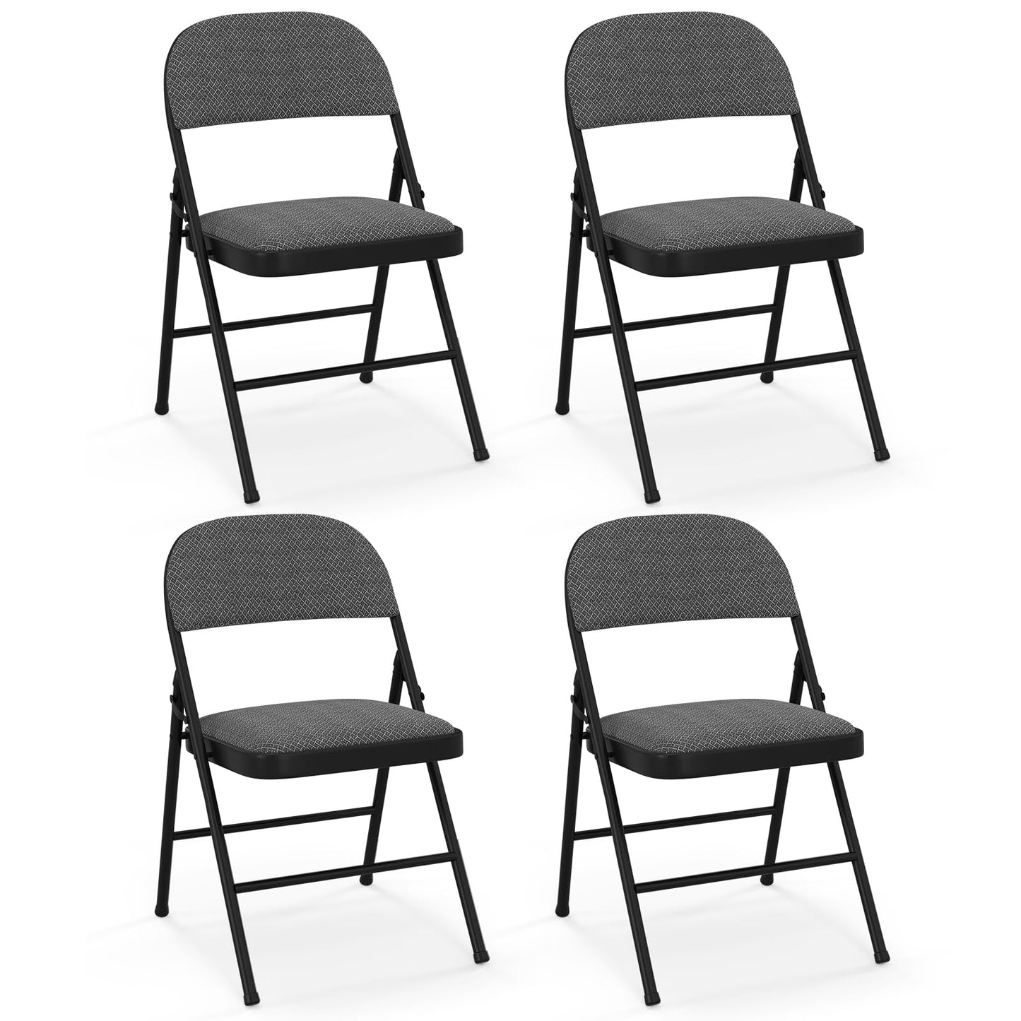 HAPPYGRILL 4 Pack Folding Chairs, Fabric Commercial Chairs w/Padded Seat & Back, Metal Frame, Portable & Foldable Dining Chairs for Office Party Guest Room Conference Room Event - WoodArtSupply