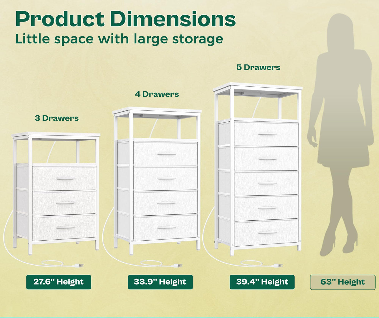 Huuger White Dresser with 5 Drawers & Charging Station, Tall Dresser for Bedroom, Tall Night Stand with PU Leather Finish, Open Shelf, Nightstand for Bedroom, Closet, Hallway, Entryway Huuger