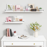 Forbena White Floating Shelves Bathroom Shelves Over Toilet Set of 3, Bathroom Organizers and Storage Shelves Wall Mounted, Modern Wood Corner Wall Shelf for Bedroom Closet -White and Dark Grey Forbena