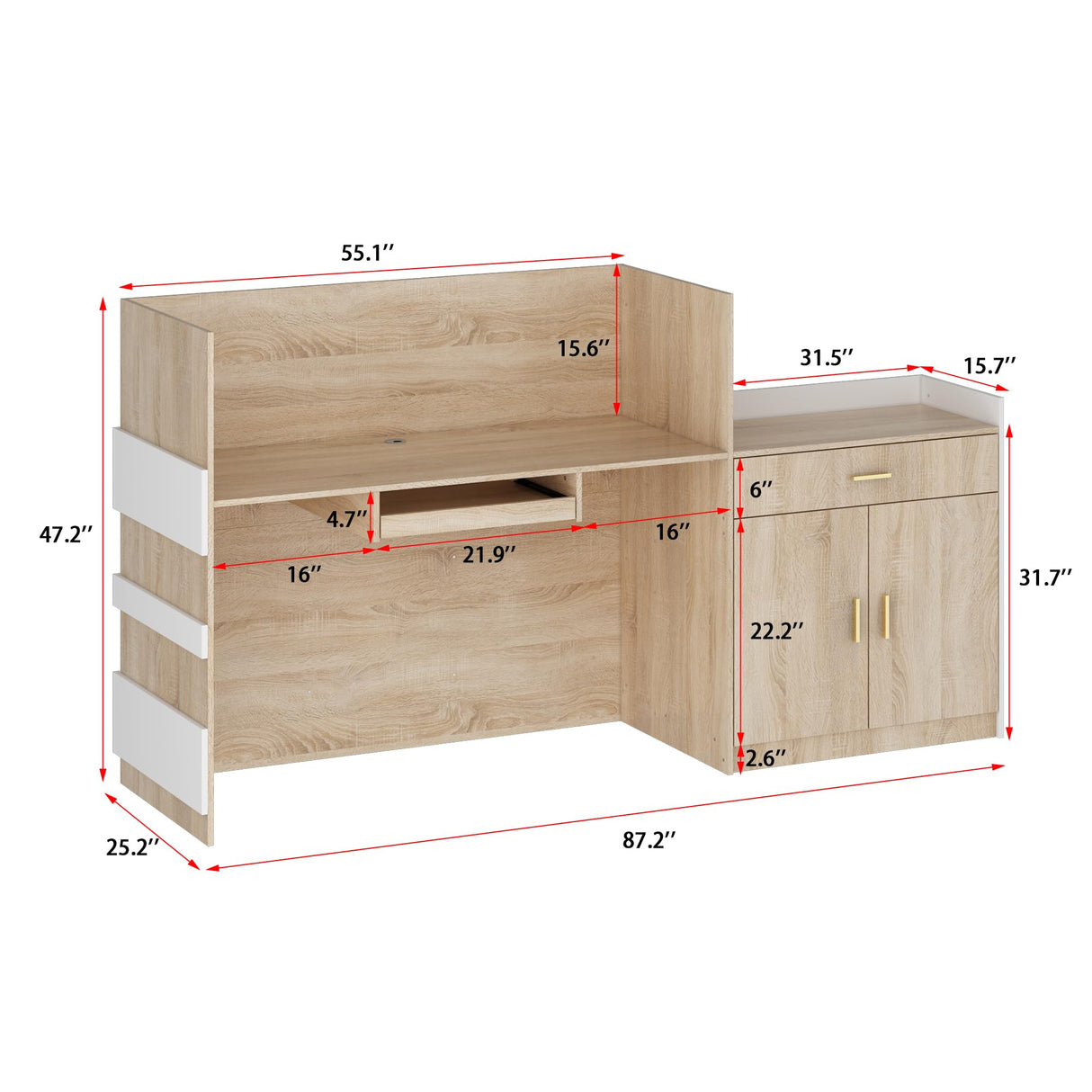 ECACAD Oak & White Reception Desk with Keyboard Tray, Retail Counter with Cabinet, Checkout Counter Table for Office Clinic Retail Lobby Salon ECACAD