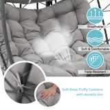 Patiorama 2 Person Double Egg Swing Chair with Stand Indoor Outdoor, Patio Wicker Rattan Hanging Egg Chair w/Cushion, Pillow, Foldable Hammock Chair 550lbs for Bedroom, Balcony, Garden (Light Grey) Patiorama