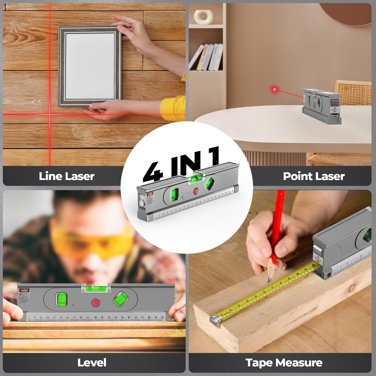 Laser Level, 2-in-1 Laser Level with Metric Rulers, Laser Level for Picture Hanging, 3 Laser Modes Magnetic Level Laser tool for Construction & Home Renovation - WoodArtSupply