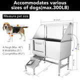 Dog Grooming Bathtub for Large Dogs, 50" Professional Dog Bathing Station, Pet Dog Washing Station for Home, Large Dog Bathtub with Removable Floor Grate, Steps, Faucet TROPOW