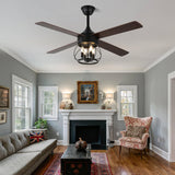 Curve Curio 52 Inch Farmhouse Ceiling Fan with Light and Remote Industrial Ceiling Fan Quiet and Reversible DC Motor Rustic Caged Chandelier Fan for Living Room Bedroom Patio (Caged Frame) Curve Curio