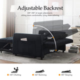 POYISOU Modern 3 in 1 Convertible Sleeper Sofa Couch Bed with USB, Adjustable Backrest Velvet Pull Out Sofa Bed, Loveseat Sleeper Couch, Couches for Living Room, Bedroom, Apartment, Black POYISOU