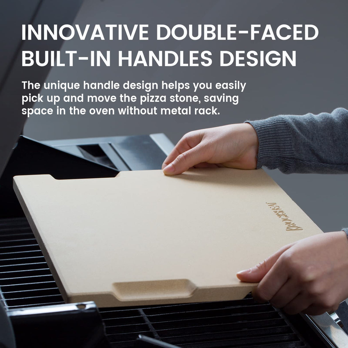 ROCKSHEAT Pizza Stone, 15"x12" Rectangular Pizza Stone for Oven Grill BBQ, Cordierite Baking Stone for Bread, Unique Built-in 4 Handles Cooking Stone ROCKSHEAT