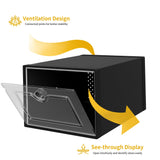 DWVO Large 18 Pack Shoe Storage Boxes, Plastic Stackable Shoe Storage Organizer for Closet, Fit up to US Size 13, Foldable Shoe Rack Clear Sneaker Containers (Black, Large) DWVO