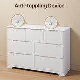 Gizoon 7 Drawer Dresser, 48" Wide White Dresser for Bedroom, Chest of Drawers with Handle Free Design, Modern Storage Organizer for Living Room, Kids Room, Entryway, Hallway, White Gizoon