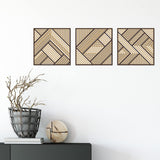 Tatuo 3 Pcs Geometric Wood Wall Art, Modern Slatted Wood Design Wall Decor, Hanging Abstract Panels Wall Decor with 3D Hollow Craft Art for Home Office Kitchen Living Room Bathroom (Simple Geometry) Tatuo