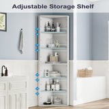 Furnify 6 Tier Corner Shelf with Adjustable Shelf, 68" Tall Corner Bookshelf Bookcase, Freestanding Corner Display Storage Shelf for Living Room, Office, Kitchen, Bath Room,Small Space, White Furnify
