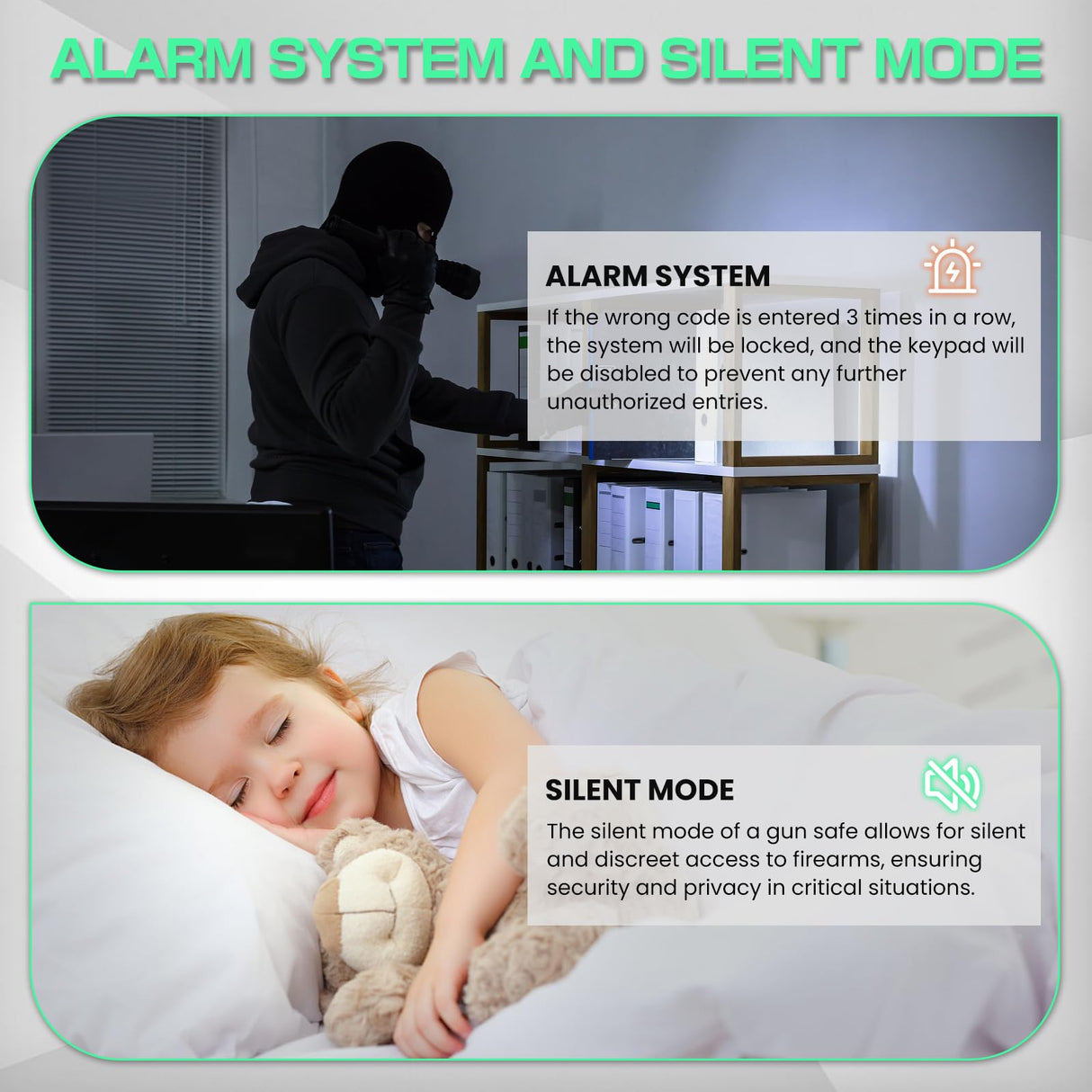 Omethey 3-5 Gun Safe for Rifles and Pistols, Quick Access Rifle Gun Safe with Silent Mode and Alarm System, Gun Cabinet with Removable Shelf and 2 Adjustable Gun Slots Omethey