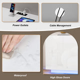 Anbuy White Buffet Cabinet with Lights 57.87'' Sideboard with Storage Coffee Bar with Charging Station Kitchen LED Buffet Cabinet with Doors for Bedroom, Living Room (White) Anbuy