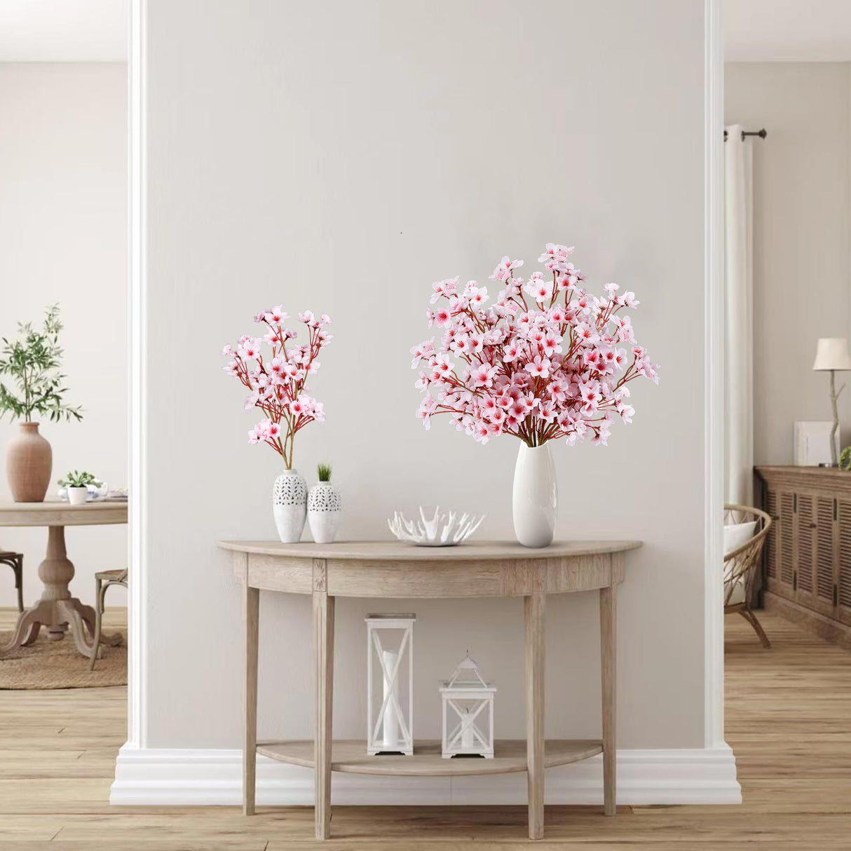 Sggvecsy Artificial Cherry Blossom Flowers 4 Pcs Faux Cherry Blossom Stems Faux Silk Cherry Blossom Branches 15.7’’ Fake Peach Flowers for Vase Arrangements Home Wedding Table Decor (Pink) Sggvecsy