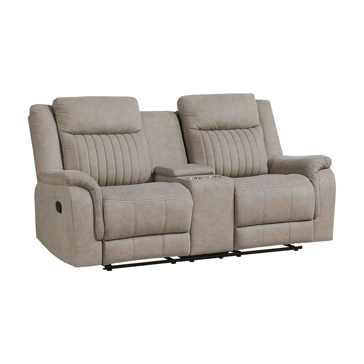 Lexicon Manual Double Reclining Loveseat, Polished Microfiber Manual Wall Hugger Loveseat Recliner for Living Room, Center Storage Console/Cup Holders, Easy Assembly, Dove Lexicon