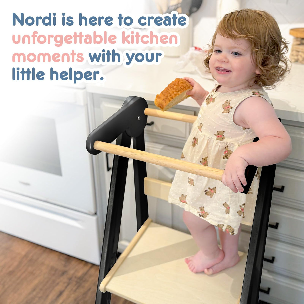 Nordi Foldable Toddler Kitchen Tower, Kitchen Stool Helper, Standing Tower with 3 Adjustable Heights, Suitable Age for 1.5-6 Years, Montessori Kitchen Stools HARPPA