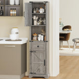 66" Tall Farmhouse Bathroom Storage Cabinet with Barn Doors and Drawer, Narrow Storage Unit, Adjustable Shelves & 5-Tier Space, Freestanding Cabinet for Bathroom, Entryway, Kitchen, Wash Grey Vabches