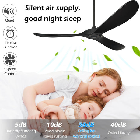 BOOSANT 60" Ceiling Fans Without Light, Solid Wood Ceiling Fan with Remote Control and Quiet DC Motor, Ceiling Fan no Light 3 Blades, Outdoor Ceiling Fans for Patios without Lights BOOSANT