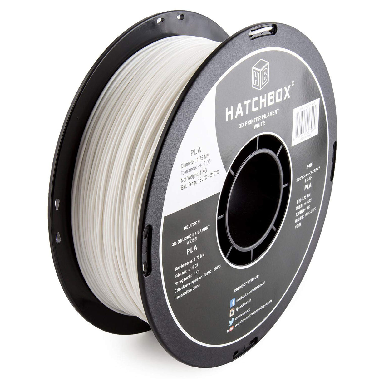 HATCHBOX 1.75mm White PLA 3D Printer Filament, 1 KG Spool, Dimensional Accuracy +/- 0.03 mm, 3D Printing Filament HATCHBOX