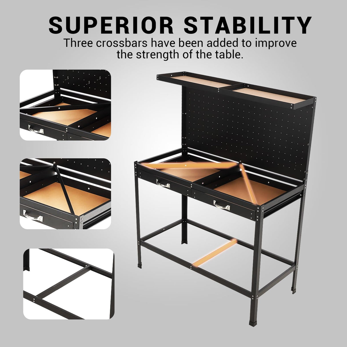 GarveeTech 61 Inch Workbench with Pegboard, Workbench Tool Storage Workshop Table with Drawers and Pegboard, 420lbs Weight Capacity GarveeTech