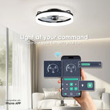 LUDOMIDE Ceiling Fans with Lights, Flush Mount Ceiling Fan with Lights and Remote, 6 Wind Speeds Low Profile Ceiling Fan for Bedroom, Kids Room and Living Room 20" (Black) LUDOMIDE