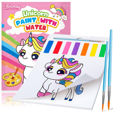Fenmay Paint with Water Coloring Books for Kids, Mess Free Watercolor Paint Sets with 2 Premium Brushes, Arts and Crafts Birthday Gift for Kids Age 3-5 4-8, Travel Activities Toy (Unicorn) Fenmay