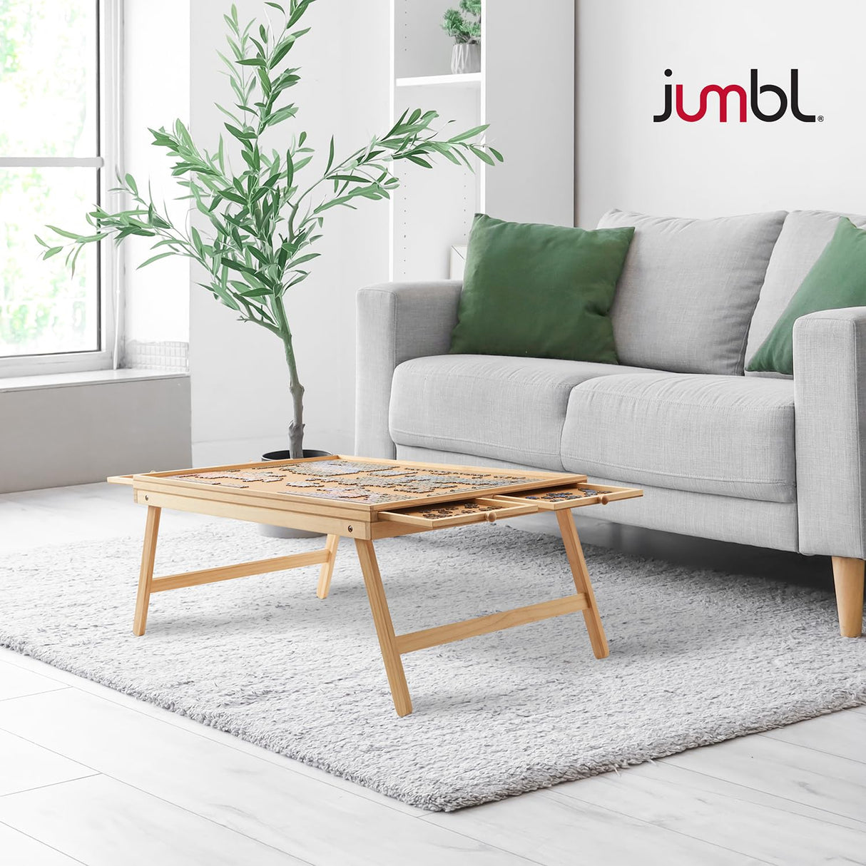 Jumbl 1000-Piece Puzzle Table with Drawers, Foldable Legs & Cover | Wooden Jigsaw Puzzle Board with Legs for Adults & Kids | Built to Last Jumbl