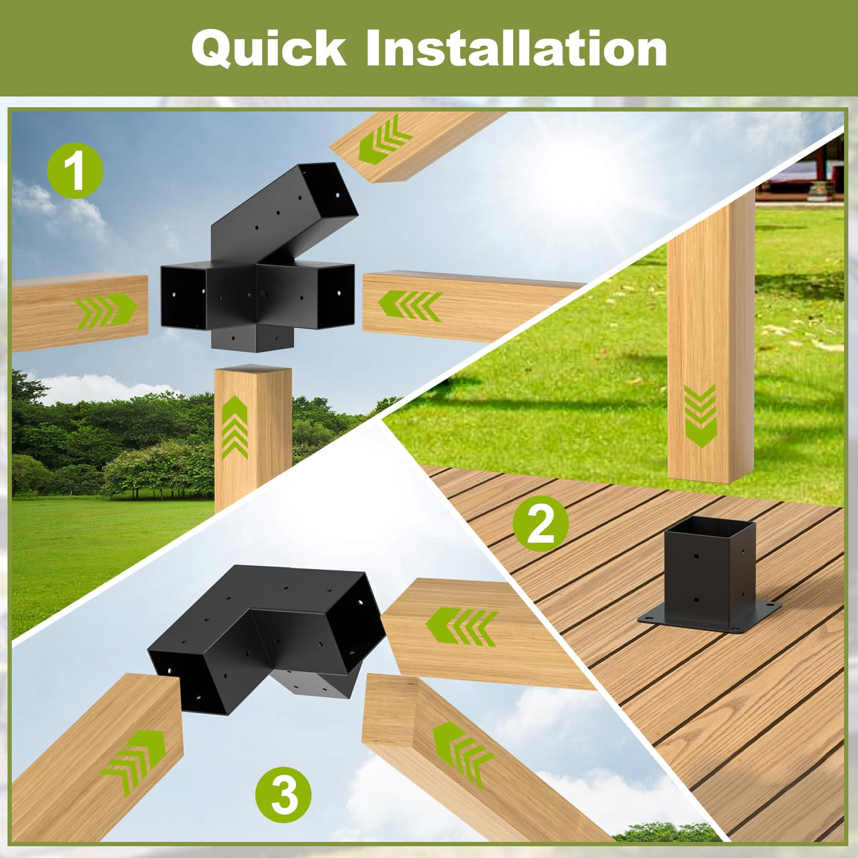 Pergola Kit, 30° Slanted Roof Pergola Bracket Set, Roof Wall Mount Extension Bracket Kit,4" x 4" (Actual: 3.5x3.5 Inch) Powder-Coated Pergola Hardware for Porch,Gazebo, Backyard(10pcs) FMhotu