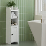 Homhedy Small Bathroom Storage Corner Floor Cabinet with Door and Shelves, Beside The Toilet Paper Stand for Skinny, Narrow Toilet Paper Cabinet, 9.8" D x 7.9" W x 31" H, White Homhedy