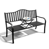 SHGJ&SOFT Outdoor Bench, Garden Bench, Cast Iron Metal Frame Patio Park Bench with a Small Table, for Porch, Lawn, Garden, Yard (D2644BK-1) SHGJ&SOFT