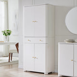 IFGET 71" Tall Kitchen Pantry, Modern Curved Pantry Storage Cabinet with 4 Doors and 6 Adjustable Shelves, Cupboard for Kitchen, Dining Room, Living Room and Bathroom, White IFGET