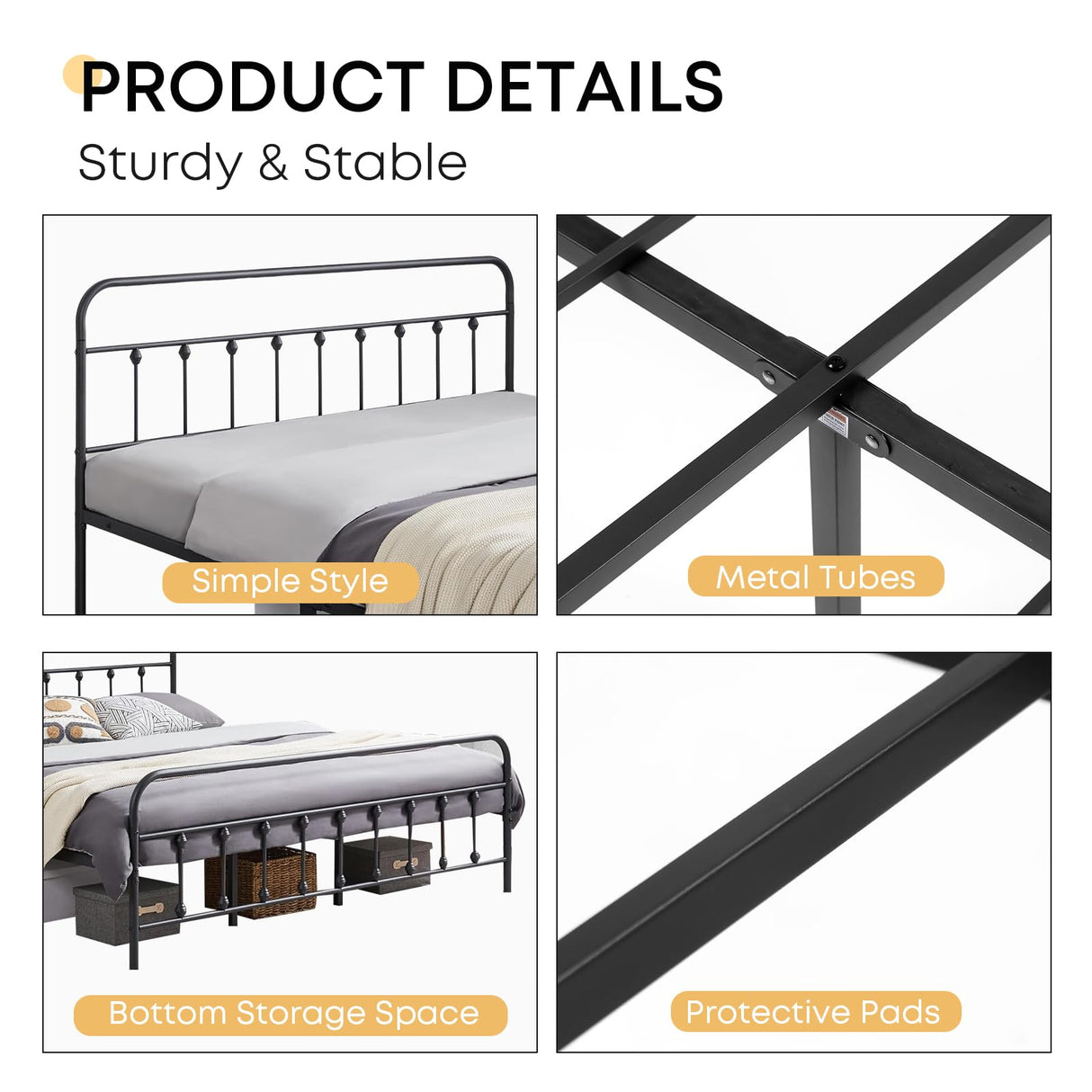 Chuangshuo Guard Queen Bed Frame-Classic Metal Platform Bed Frame Mattress Foundation with Victorian Style Iron-Art Headboard/Footboard/Storage Space/No Box Spring Needed/Black Chuangshuo Guard