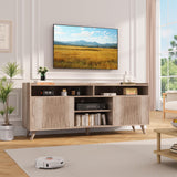 Algglobuy Farmhouse TV Stand for 65 Inch, TV Stands for Living Room with Sliding Doors and Adjustable Shelf, Entertainment Center with Storage Media TV Console Table for Bedroom (Sunwashed Ash Oak) Algglobuy