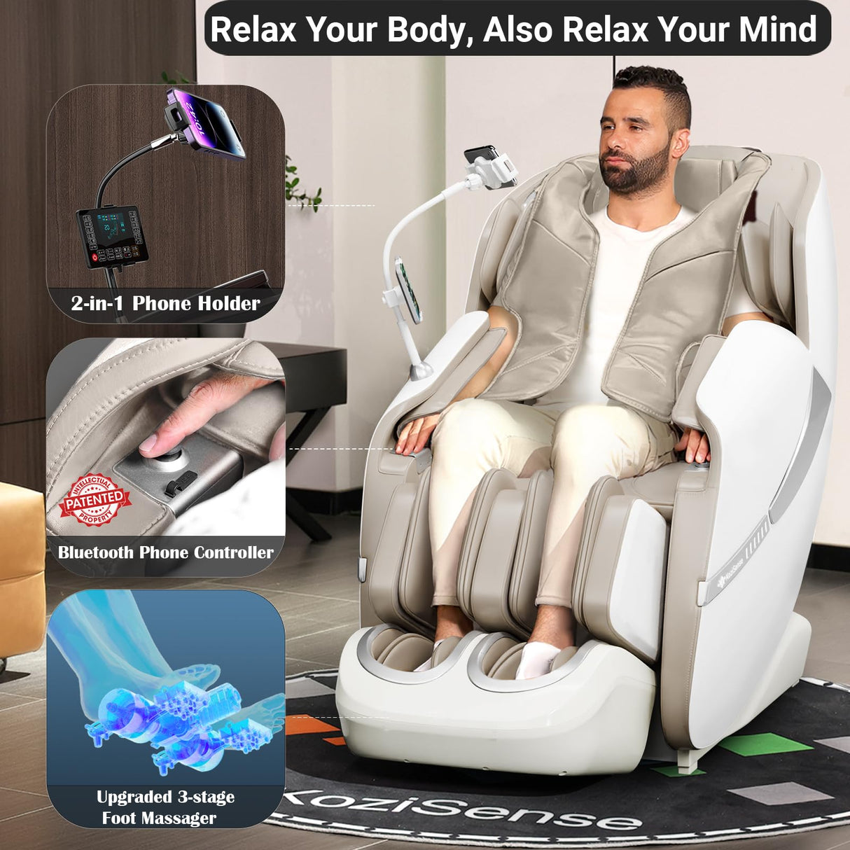 KoziSense 2025 Massage Chair Full Body, Zero Gravity SL-Track Shiatsu Massage Recliner Chair with Heat, AI Control, Body Scan and Calfrest Extension KoziSense