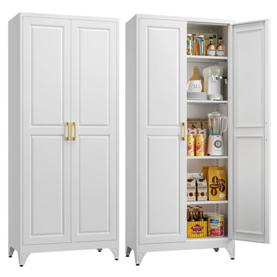 MetalMax Kitchen Pantry Storage Cabinets, 75" Tall Metal Storage Cabinet with Doors and 4 Shelves, White Pantry Cabinet, Utility Kitchen Cupboard, Large Steel Cabinets for Dining, Office, Living Room