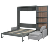 Queen Murphy Wall Bed with Sofa and Shelves - Fold-Down Design, Space-Saving for Small Rooms (Gray) BEDGJH