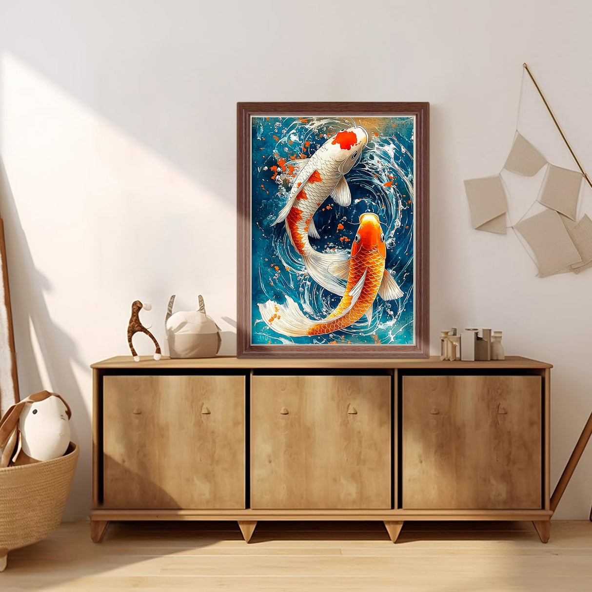 Lxmsja Koi Fish Diamond Art Kits for Adults, Scenery Fish DIY Full Drill Diamond Painting Kits for Beginners, 5D Gem Art Crafts for Adults, Home Wall Decor 12x16 inch Lxmsja