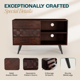 Bme Georgina 45 Inch Solid Wood TV Stand, Under 10 Minutes Assembly Entertainment Center with Storage, Geometric Pattern TV Console for Living Room, Bedroom, Dinning Room - Walnut Bme