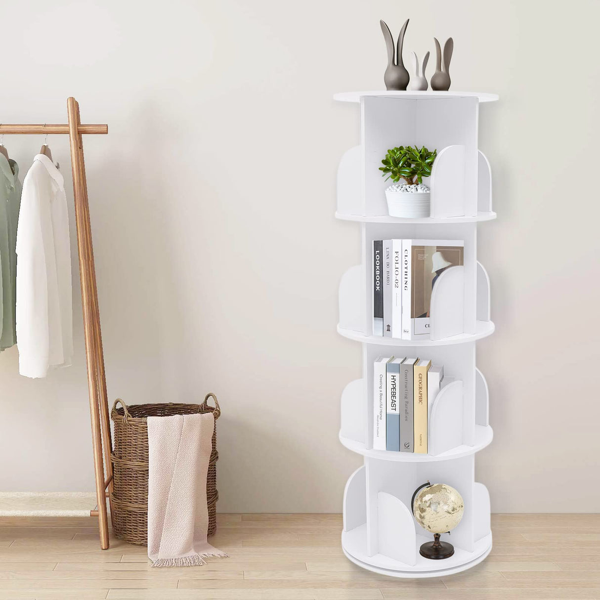 Qiucenmium 4-Tier Rotating Bookshelf Tower for Kids and Adults - Stylish 360° Revolving Bookcase Qiucenmium