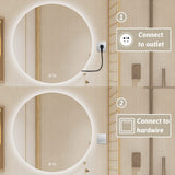 BuLife 28 Inch Round LED Bathroom Mirror Backlit Anti-Fog Wall Mounted Lighted Bathroom Vanity Mirror 3 Colors Light Dimmable Smart Makeup Mirror with Touch Switch BuLife
