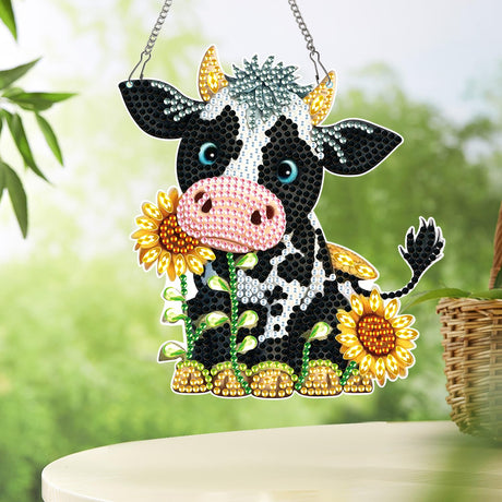 Diamond Art Painting Hanging Pendant DIY Cow 5D Special Shape Crystal Diamond Art Partial Mosaic Making Craft Wreath Ornaments, Christmas Ornaments Home wall decor window decoration Handmade Gift MVVMTOP