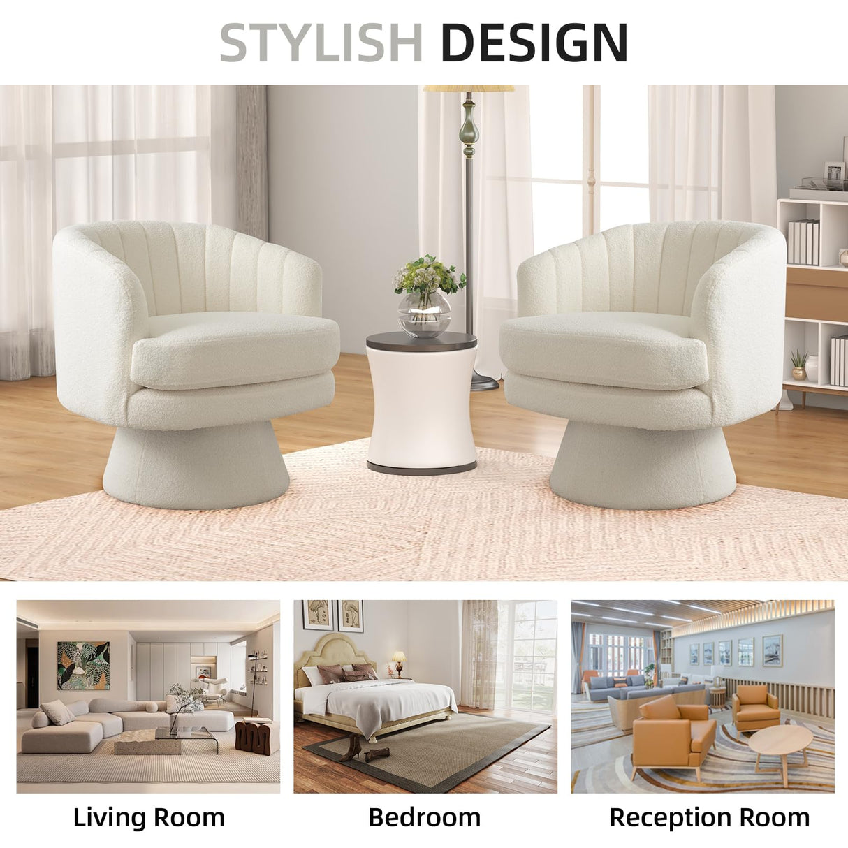 Phoenix Home Swivel Barrel Accent Chair, Mid Century 360 Degree Swivel Barrel Chair, Overstuffed Round Reading Lounge Chair Berber Fleece, Ideal for Living Room, Bedroom, Living Room, Office, Beige Phoenix Home