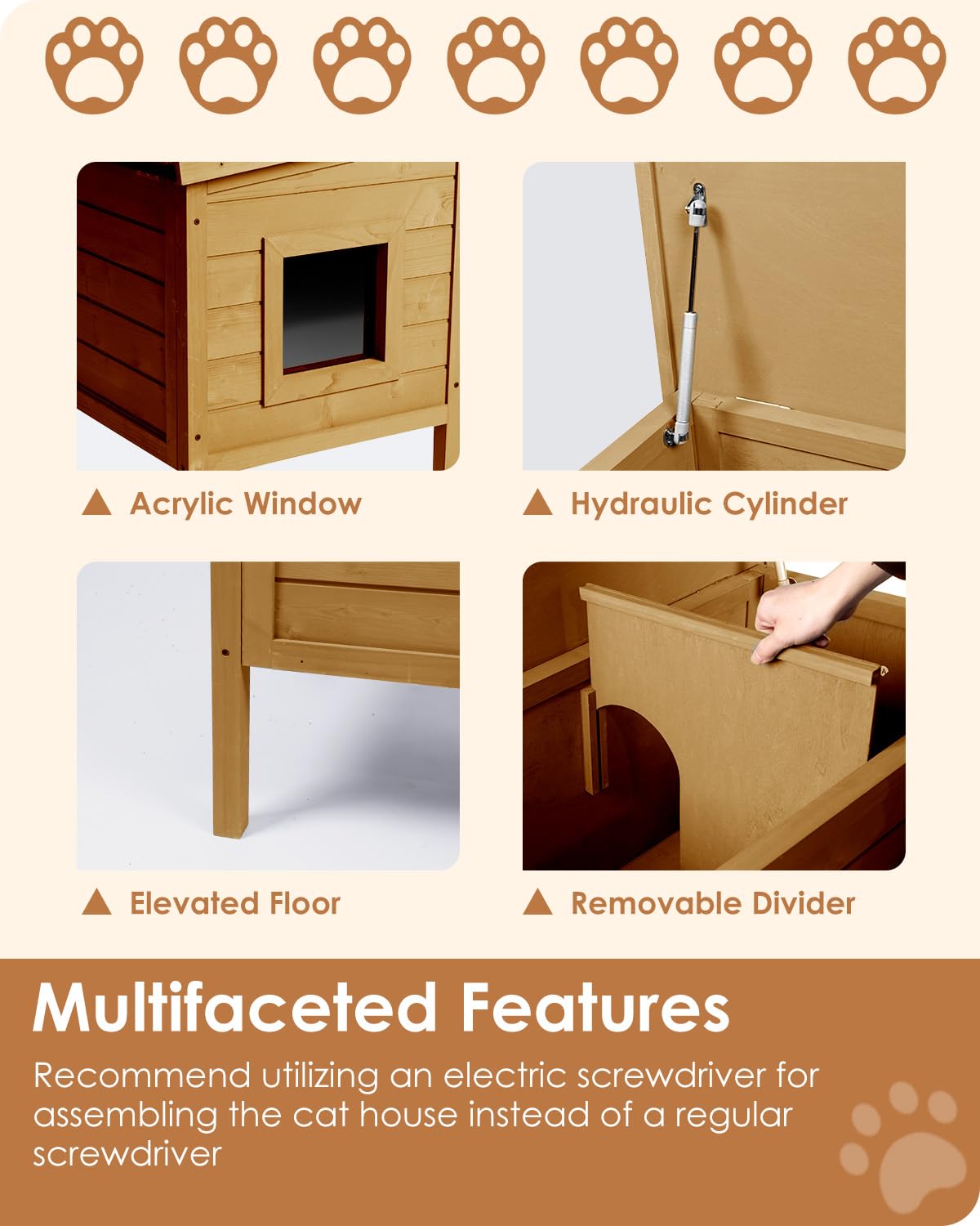 Ivy&Lane Outdoor-Cat-House | Insulated-Feral-Cat-Shelter | Weatherproof | for Winter | Foam & Wood | Large | for Multiple Cats | Fold-up Stair | Acrylic Window | Brown IVY&LANE