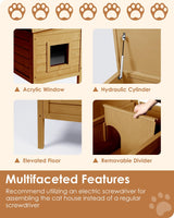 Ivy&Lane Outdoor-Cat-House | Insulated-Feral-Cat-Shelter | Weatherproof | for Winter | Foam & Wood | Large | for Multiple Cats | Fold-up Stair | Acrylic Window | Brown IVY&LANE