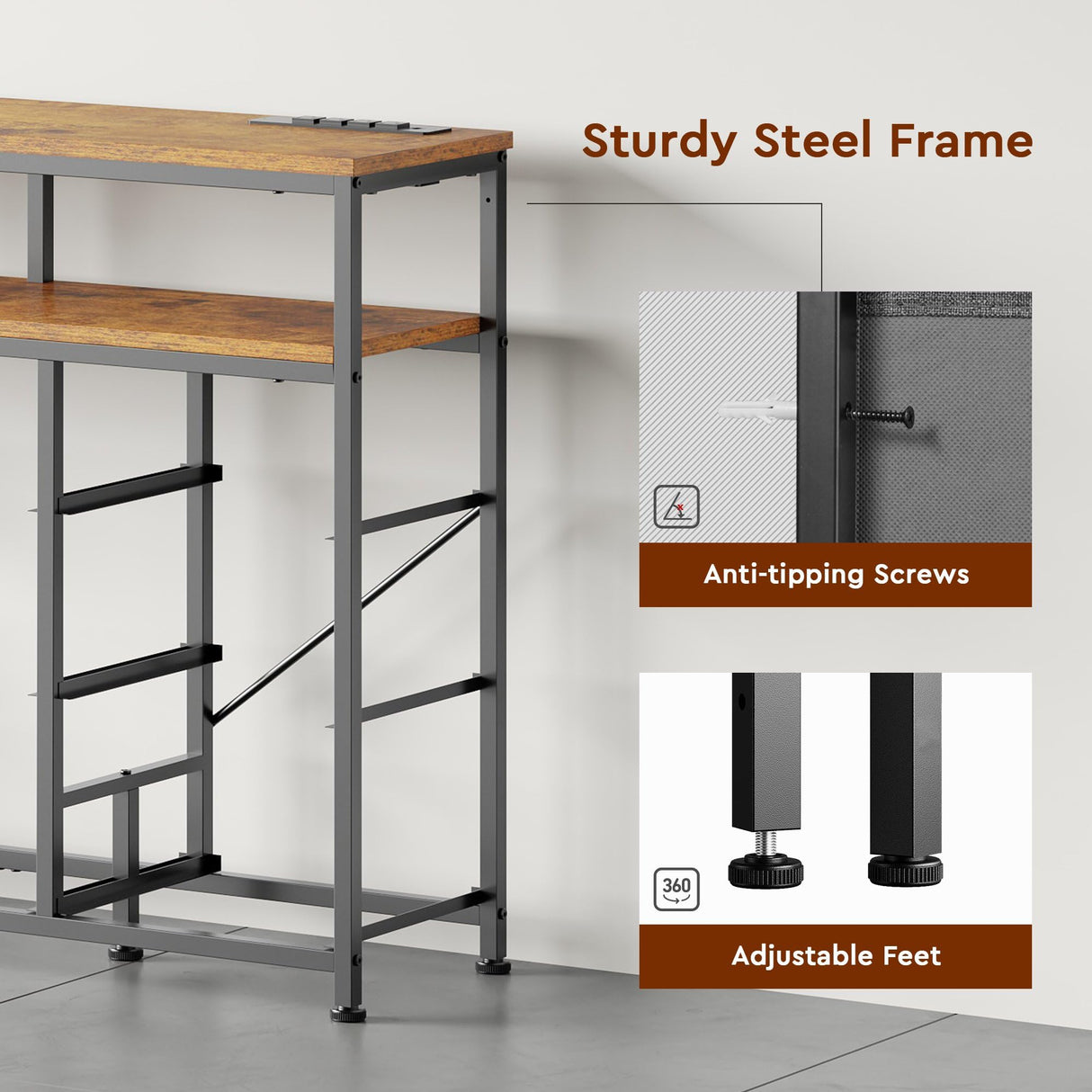 YeTom Tv Stand Dresser for Bedroom with Charging Station and LED Lights,9 Fabric Drawers Rustic Brown TV Stand with Open Shelf Storage,Media Console for TV ups to 55",Metal Frame,Wood Top,Rustic Brown YeTom