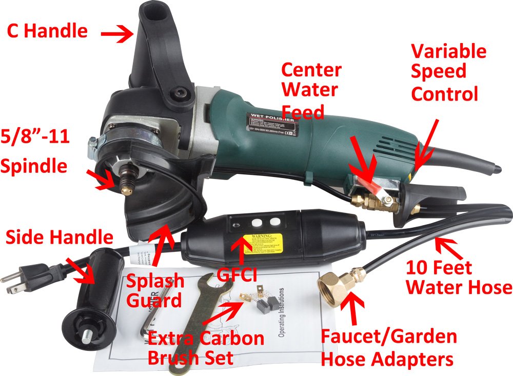 DAMO Variable Speed Wet Stone Polisher 5 inch Concrete Polisher Grinder for Granite Concrete Floor Countertop Polishing Grinding DAMO