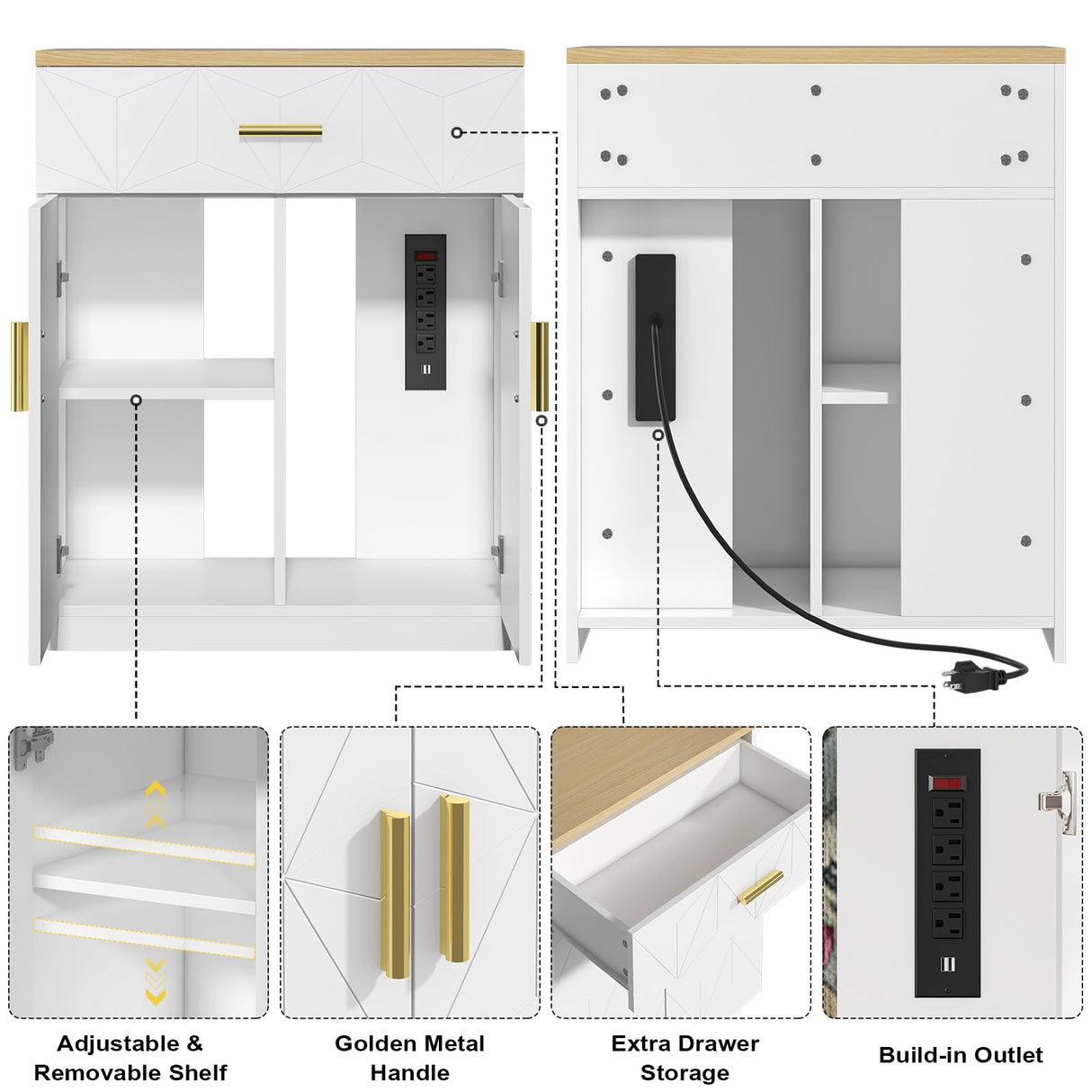 Saudism 20 Gallon Fish Tank Stand with Charging Station, 10 Gallon Aquarium Stand, White Tank Stand, Fish Tank Table with Drawer and Cabinet, Sturdy and Durable Saudism