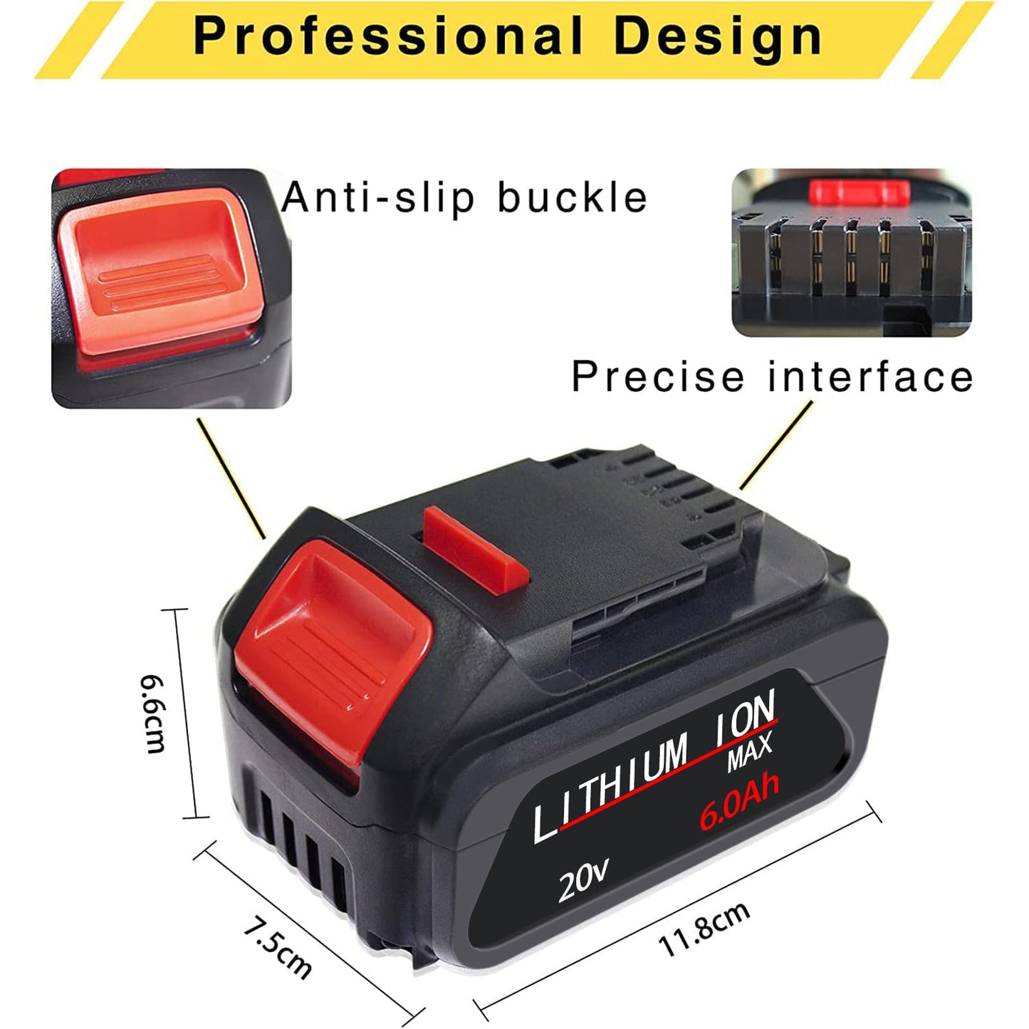 DTK 6.0Ah Battery Replacement for Dewalt 20V Battery DCB200 DCB203 DCB204 DCB206 Lithium Batteries 2 Packs - WoodArtSupply